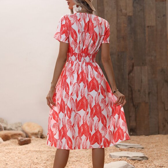 Women's floral print short-sleeved dress - Picture 6 of 7